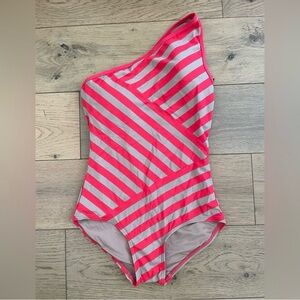 NWT 10 DKNY Red/White Striped One Piece Swimsuit
